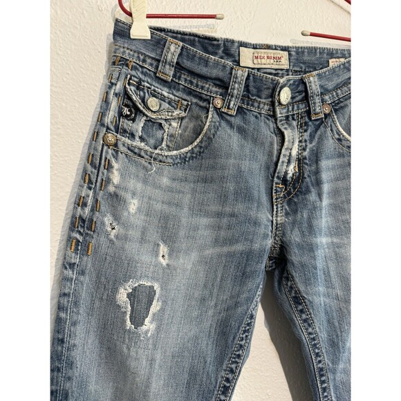 MEK Denim USA Jeans Easter Island Bootcut Men’s 30X34 Flap Pocket Distressed Y2K - Picture 4 of 16